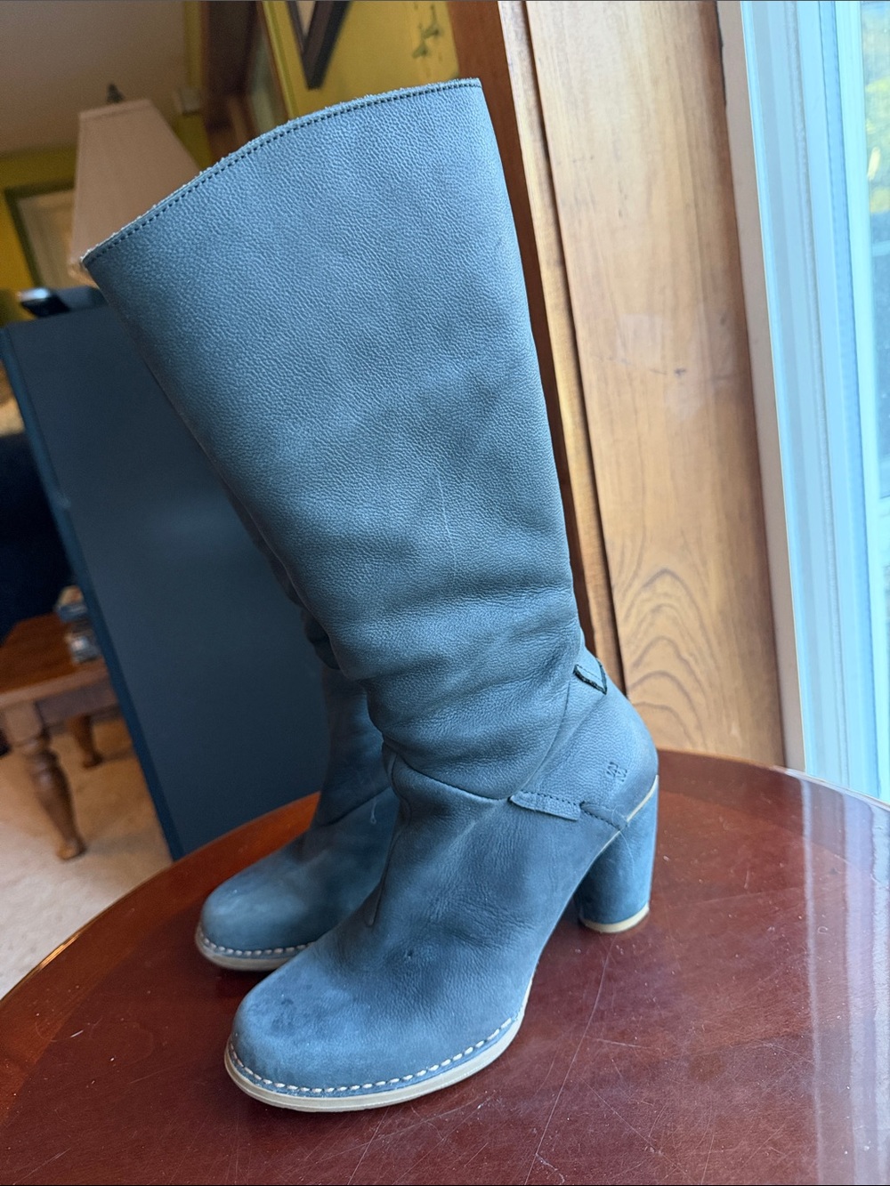 El Naturalista Women's Slate Blue Suede Mid-Calf Heeled Boots